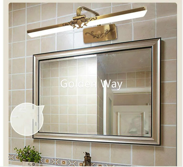Mirror Lamp 110v-240v 43cm/51cm/71cm Luxury Bathroom Mirror Lamp Waterproof Retro Bronze Cabinet Vanity Mirror Light Wall Lamp