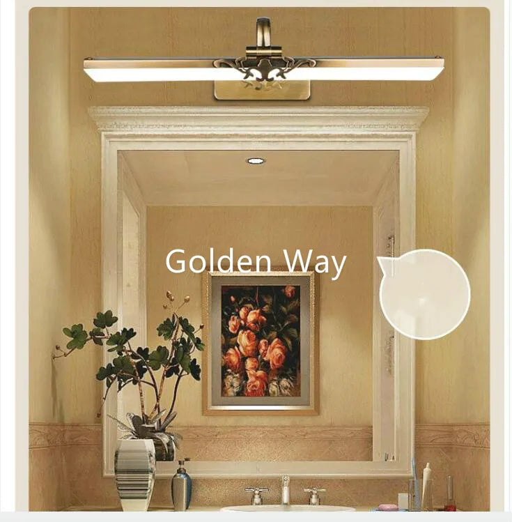 Mirror Lamp 110v-240v 43cm/51cm/71cm Luxury Bathroom Mirror Lamp Waterproof Retro Bronze Cabinet Vanity Mirror Light Wall Lamp