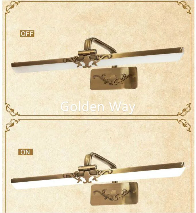 Mirror Lamp 110v-240v 43cm/51cm/71cm Luxury Bathroom Mirror Lamp Waterproof Retro Bronze Cabinet Vanity Mirror Light Wall Lamp