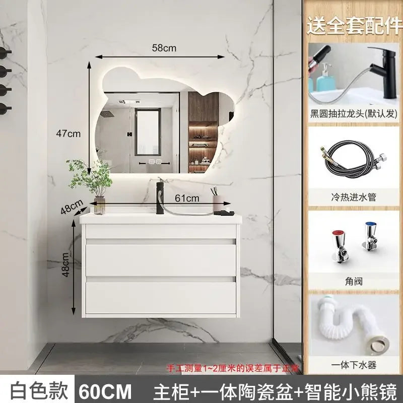 Luxury Bathroom Cabinet Integrated Ceramic Combo Basin Mirror Storage Makeup Bathroom Cabinets Makeup Banheiro Home Furniture