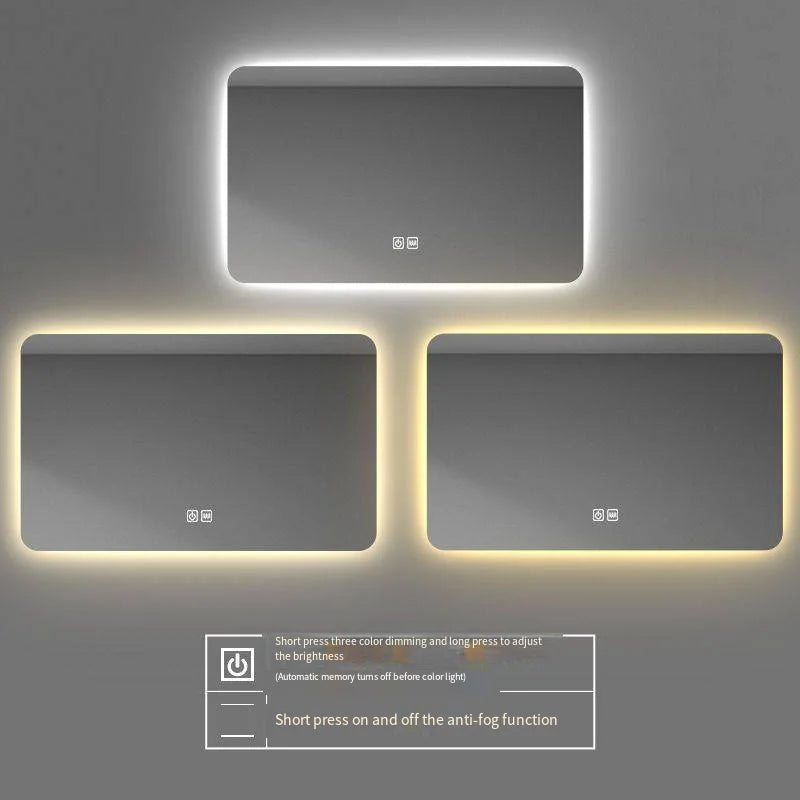 Square Smart Hotel Bedroom Defogging Decorative Mirror LED Bathroom Mirror 3 Color Adjustable Backlight，Customizable size