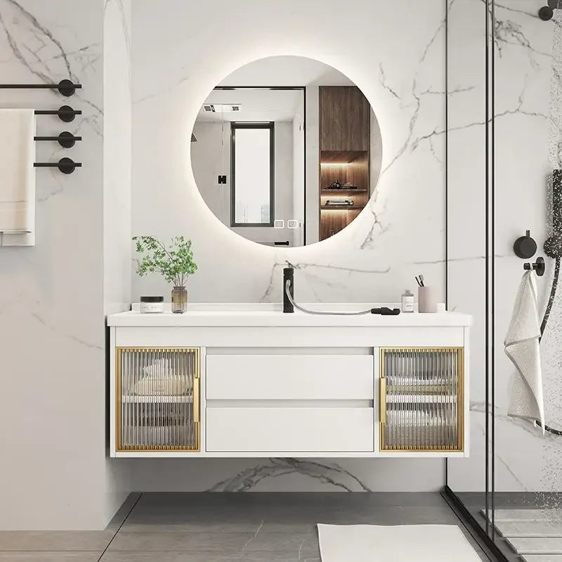 Luxury Bathroom Cabinet Integrated Ceramic Combo Basin Mirror Storage Makeup Bathroom Cabinets Makeup Banheiro Home Furniture