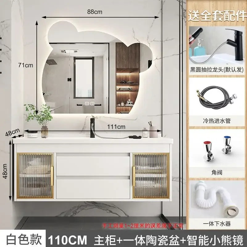 Luxury Bathroom Cabinet Integrated Ceramic Combo Basin Mirror Storage Makeup Bathroom Cabinets Makeup Banheiro Home Furniture