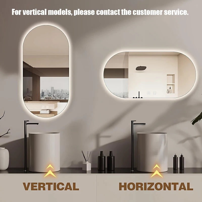 Square Smart Hotel Bedroom Defogging Decorative Mirror LED Bathroom Mirror 3 Color Adjustable Backlight，Customizable size