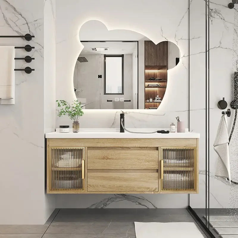 Luxury Bathroom Cabinet Integrated Ceramic Combo Basin Mirror Storage Makeup Bathroom Cabinets Makeup Banheiro Home Furniture