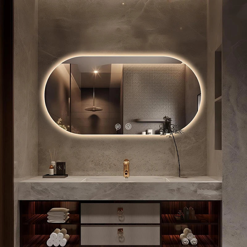 Lighted LED Bathroom Mirror,Wall Mounted Dimmable 3 Colors Makeup Mirror with Bright Back Lit - Smart Mirror Anti Fog with Touch