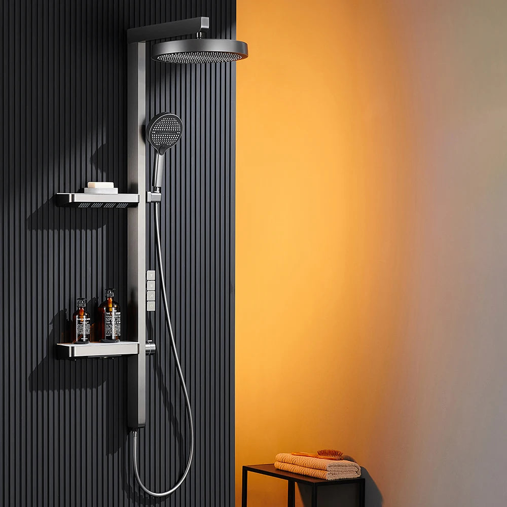 Luxury Bathroom Smart Rainfall Shower System Wall Mounted LED Digital Display Temperature Mixer Waterfall Rain Shower Faucet Set