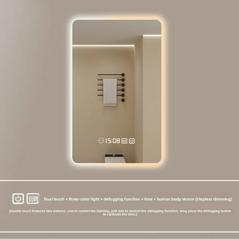 New Smart Mirror Wall Hanging LED High Definition Induction Anti-fog Bathroom Mirror Touch Screen 23.5 * 15.5 Inches Vanity