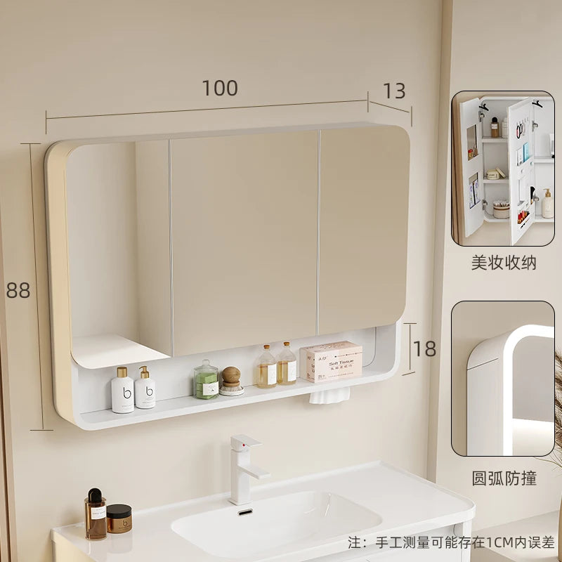 Luxury Mirror Bathroom Cabinet Organizer Storage Partitions Medicine Cupboard Disinfecting Space Saver Gabinete Home Furniture