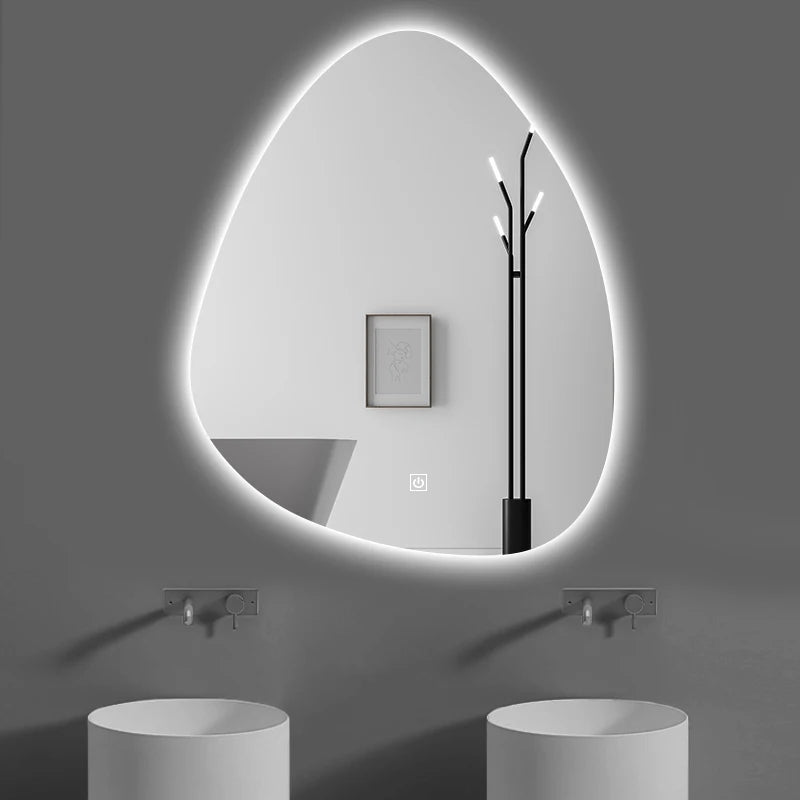 Upright Irregular Bathroom Mirror Smart 3 Color Adjustable LED Multifunction LIght With Bluetooth Speaker For Hotel Cloakroom