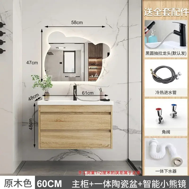 Luxury Bathroom Cabinet Integrated Ceramic Combo Basin Mirror Storage Makeup Bathroom Cabinets Makeup Banheiro Home Furniture