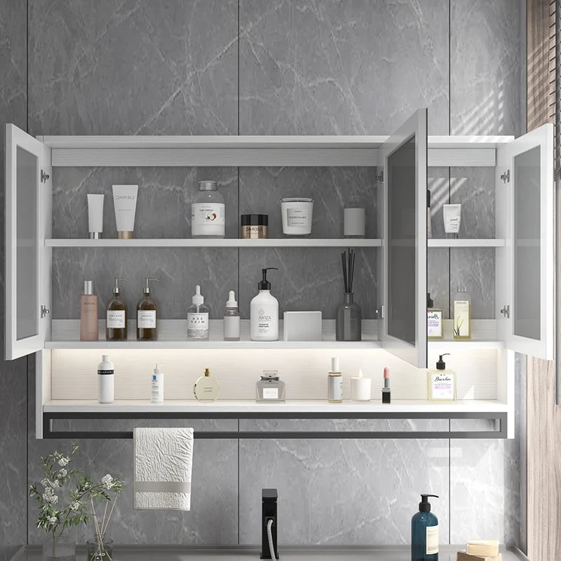 Bathroom Mirror LED Backlit Smart Anti Fog Touch Sensor Mirrored Cabinet Wall Mounted Storage Shelf Vanity Mirror Household