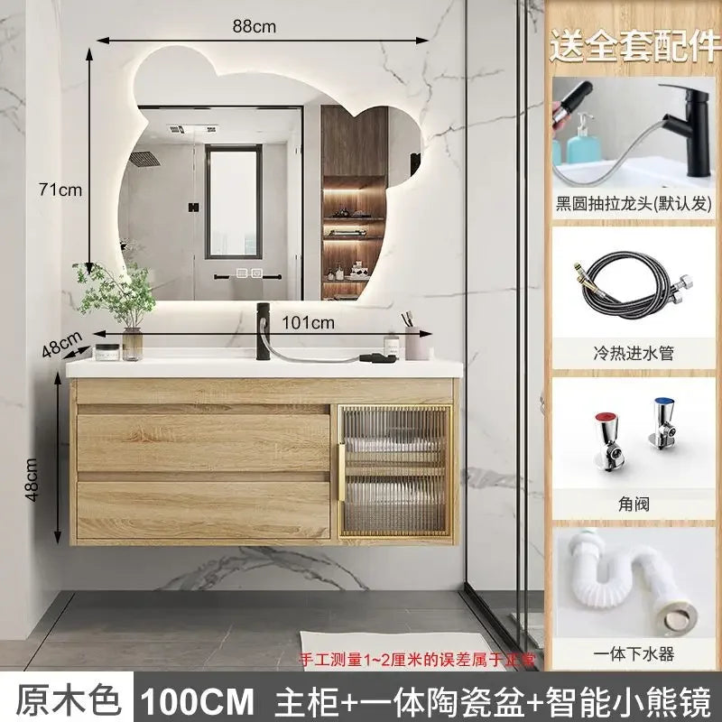 Luxury Bathroom Cabinet Integrated Ceramic Combo Basin Mirror Storage Makeup Bathroom Cabinets Makeup Banheiro Home Furniture