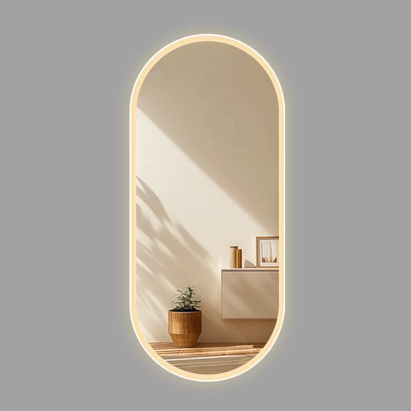 Led Bathroom Long Mirror Small Vanity Smart Oval Smart Bathroom Mirror Touch Screen Toilet Washbasin Makeup Mirror with Lamp