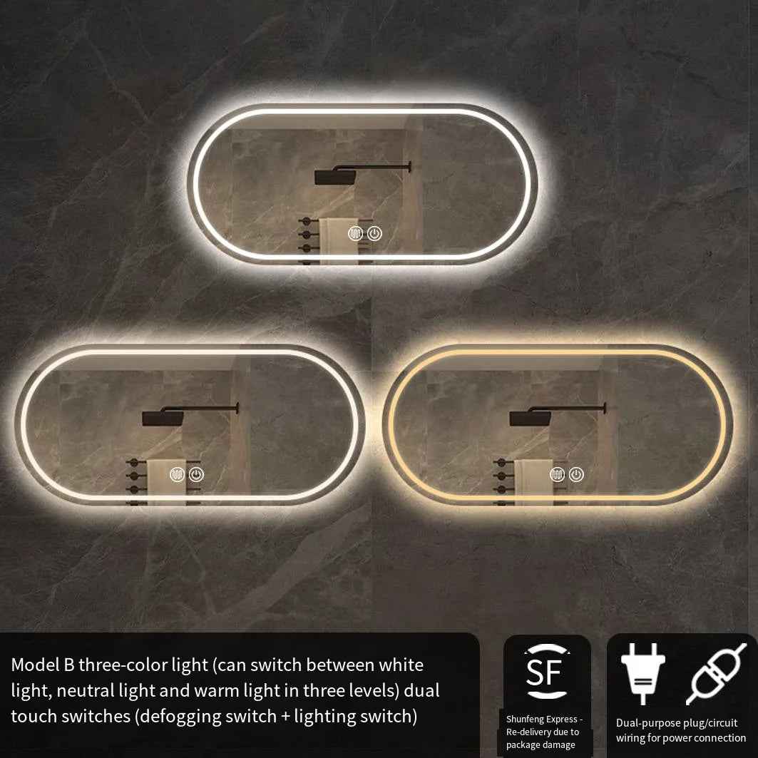 Lighted LED Bathroom Mirror,Wall Mounted Dimmable 3 Colors Makeup Mirror with Bright Back Lit - Smart Mirror Anti Fog with Touch