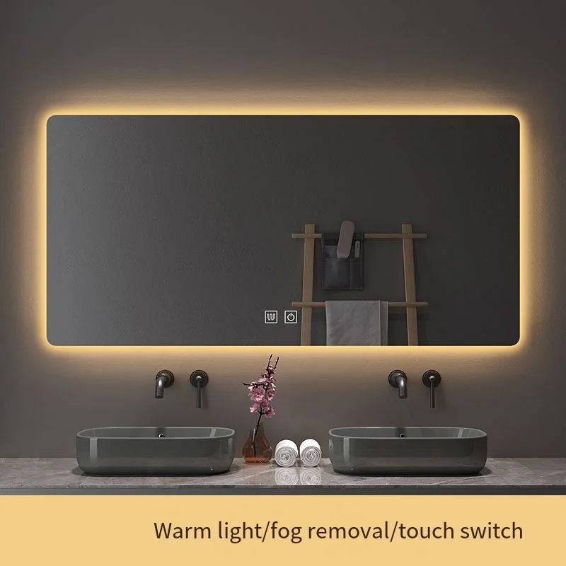 Square Smart Hotel Bedroom Defogging Decorative Mirror LED Bathroom Mirror 3 Color Adjustable Backlight，Customizable size