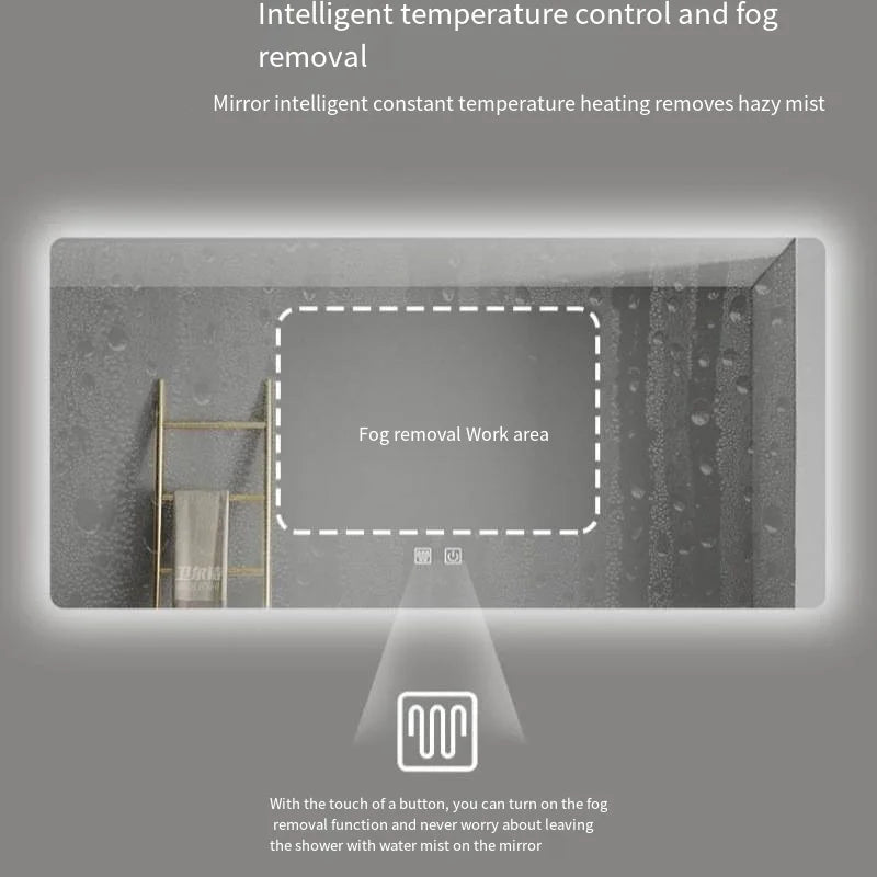 Square Smart Hotel Bedroom Defogging Decorative Mirror LED Bathroom Mirror 3 Color Adjustable Backlight，Customizable size