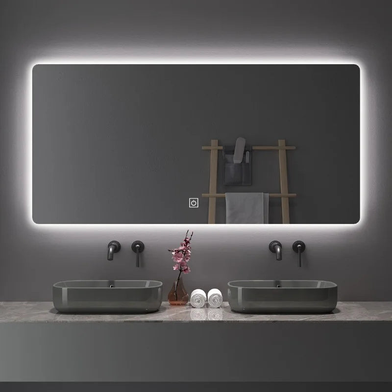 Square Smart Hotel Bedroom Defogging Decorative Mirror LED Bathroom Mirror 3 Color Adjustable Backlight，Customizable size