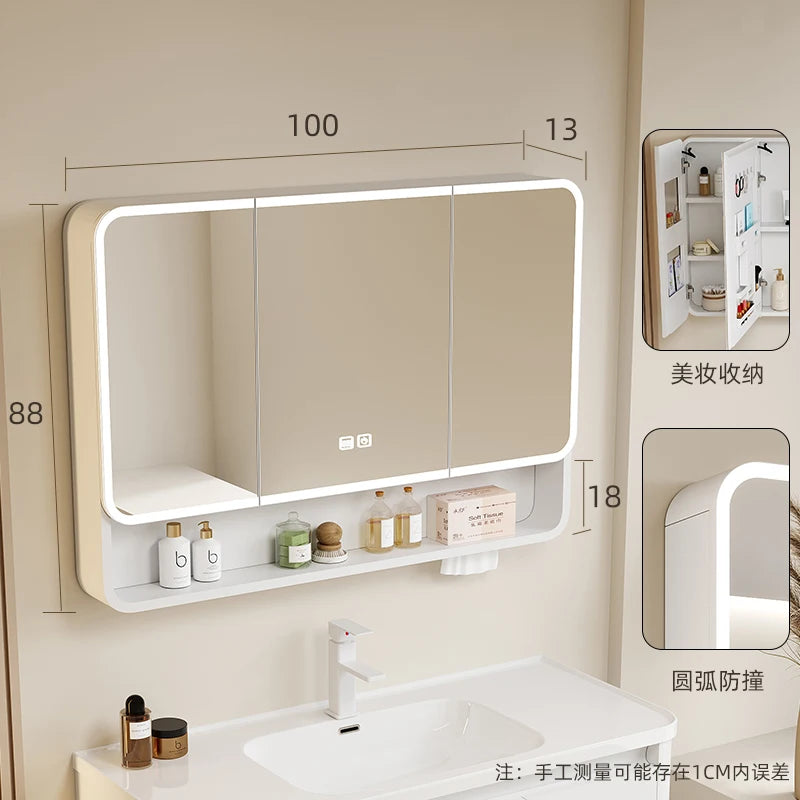 Luxury Mirror Bathroom Cabinet Organizer Storage Partitions Medicine Cupboard Disinfecting Space Saver Gabinete Home Furniture
