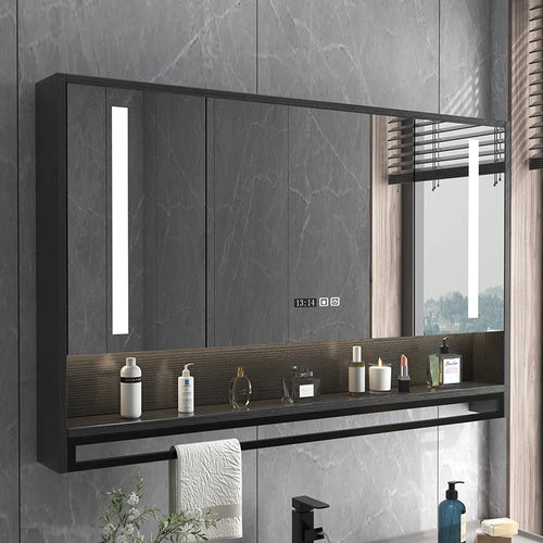 Bathroom Mirror LED Backlit Smart Anti Fog Touch Sensor Mirrored Cabinet Wall Mounted Storage Shelf Vanity Mirror Household