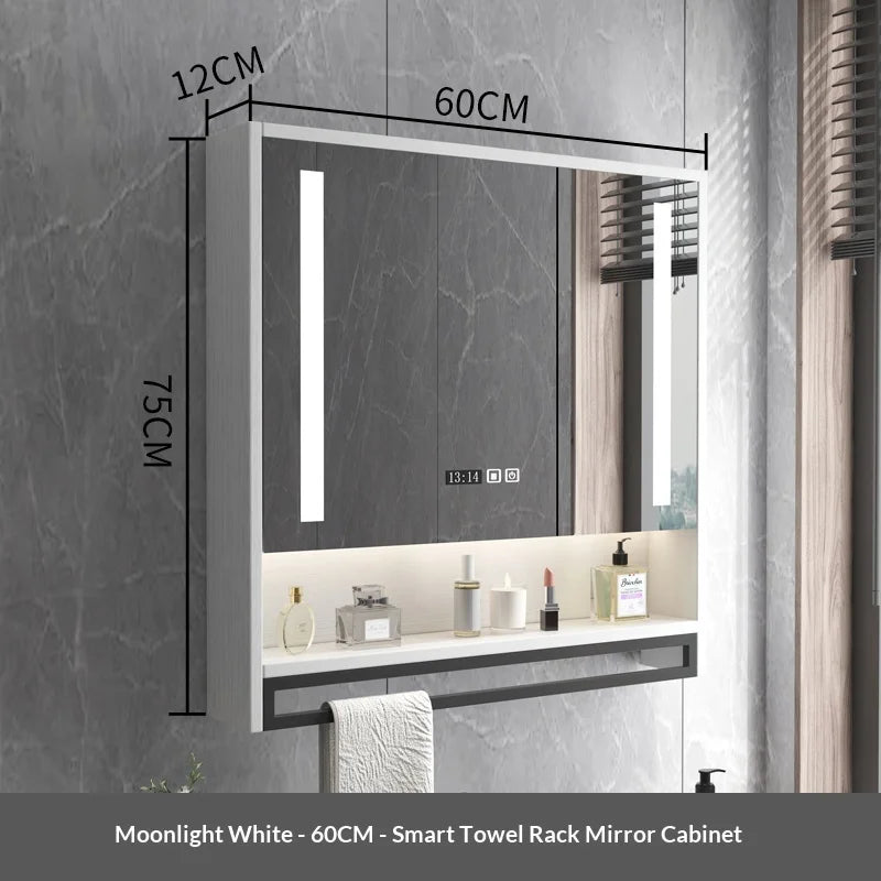 Bathroom Mirror LED Backlit Smart Anti Fog Touch Sensor Mirrored Cabinet Wall Mounted Storage Shelf Vanity Mirror Household