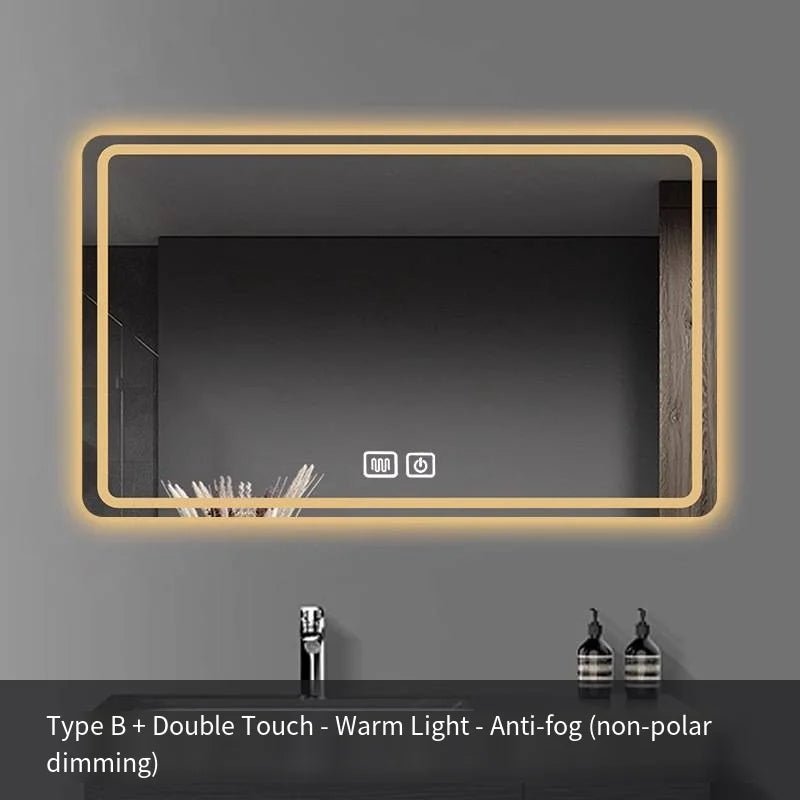 Square Smart Hotel Bedroom Defogging Decorative Mirror LED Bathroom Mirror 3 Color Adjustable Backlight，Customizable size
