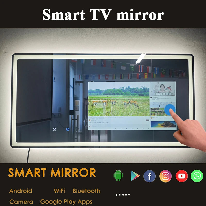 Hotel Bathroom Full Function Smart Android Tv Mirror Bath Gym Smart Led Bathroom Mirror with Touch Screen Magic Smart Mirror