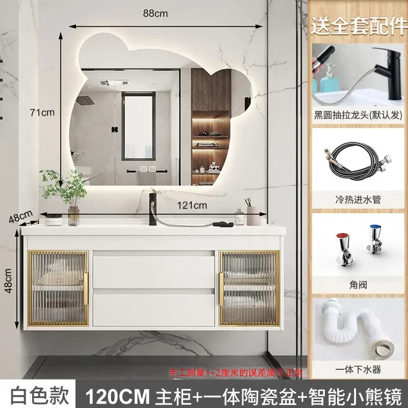 Luxury Bathroom Cabinet Integrated Ceramic Combo Basin Mirror Storage Makeup Bathroom Cabinets Makeup Banheiro Home Furniture