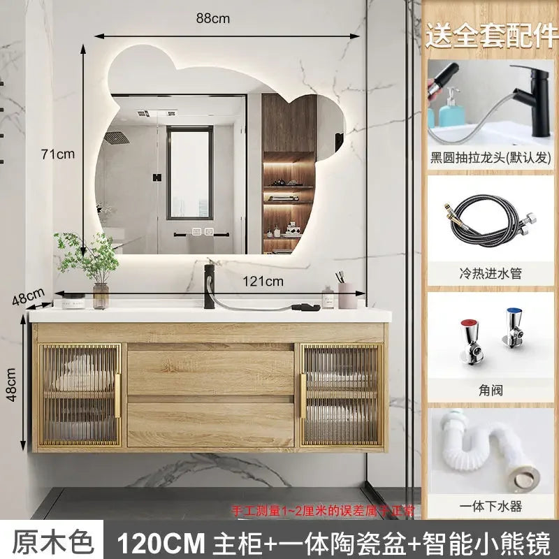 Luxury Bathroom Cabinet Integrated Ceramic Combo Basin Mirror Storage Makeup Bathroom Cabinets Makeup Banheiro Home Furniture