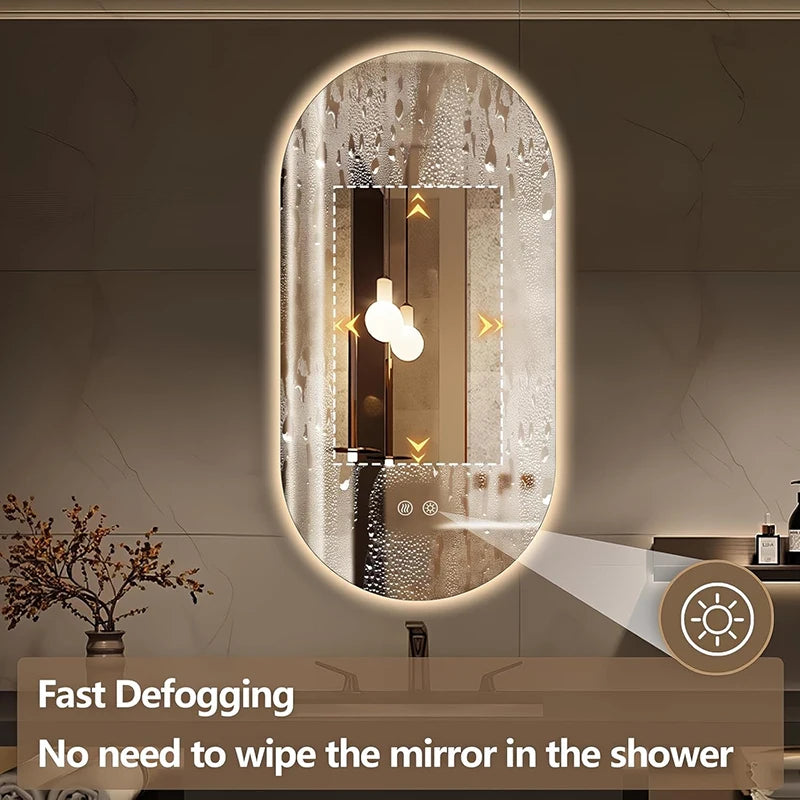 Lighted LED Bathroom Mirror,Wall Mounted Dimmable 3 Colors Makeup Mirror with Bright Back Lit - Smart Mirror Anti Fog with Touch