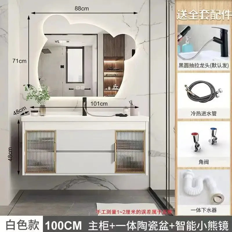 Luxury Bathroom Cabinet Integrated Ceramic Combo Basin Mirror Storage Makeup Bathroom Cabinets Makeup Banheiro Home Furniture