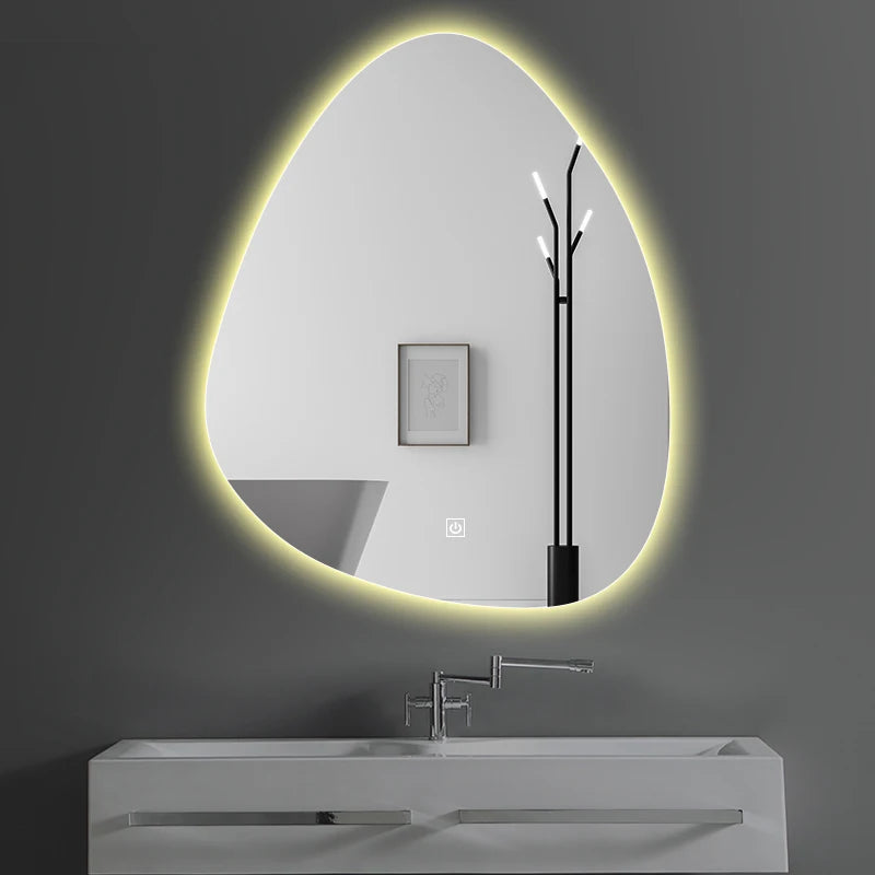 Upright Irregular Bathroom Mirror Smart 3 Color Adjustable LED Multifunction LIght With Bluetooth Speaker For Hotel Cloakroom