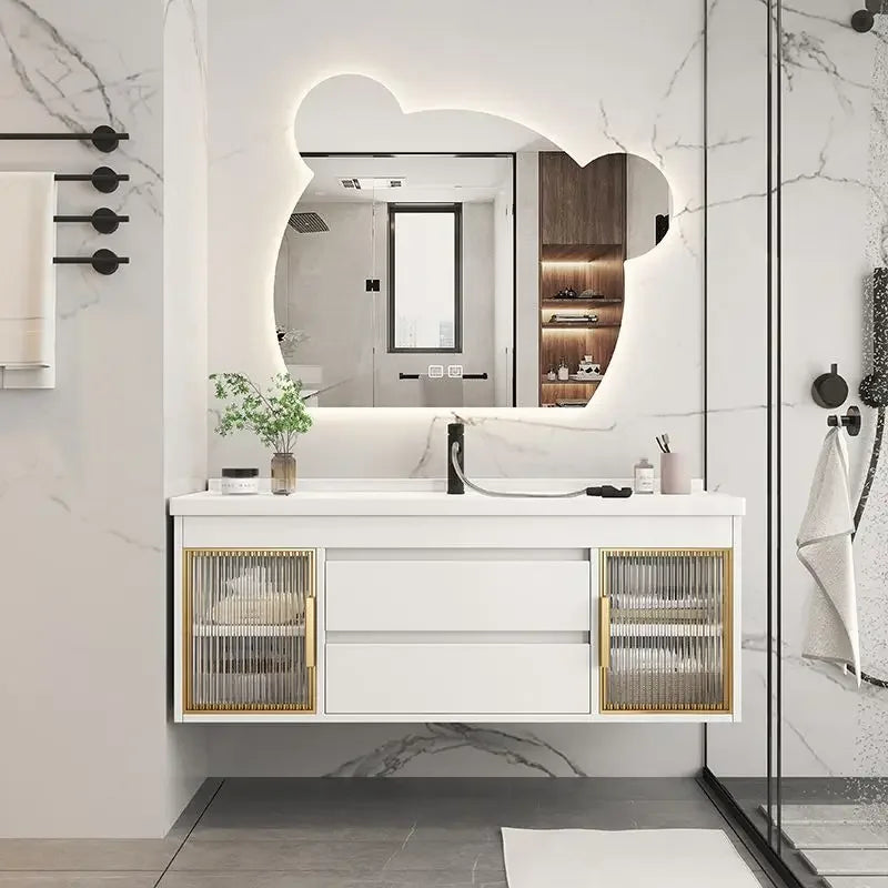 Luxury Bathroom Cabinet Integrated Ceramic Combo Basin Mirror Storage Makeup Bathroom Cabinets Makeup Banheiro Home Furniture