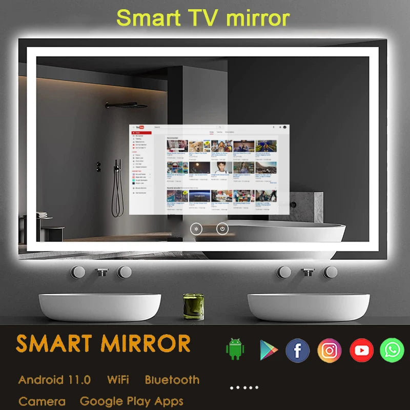 Smart Mirror for Hotel & Home Touch Screen Android TV with WIFI Apps Backlit Light for Bedroom & Living Room Use