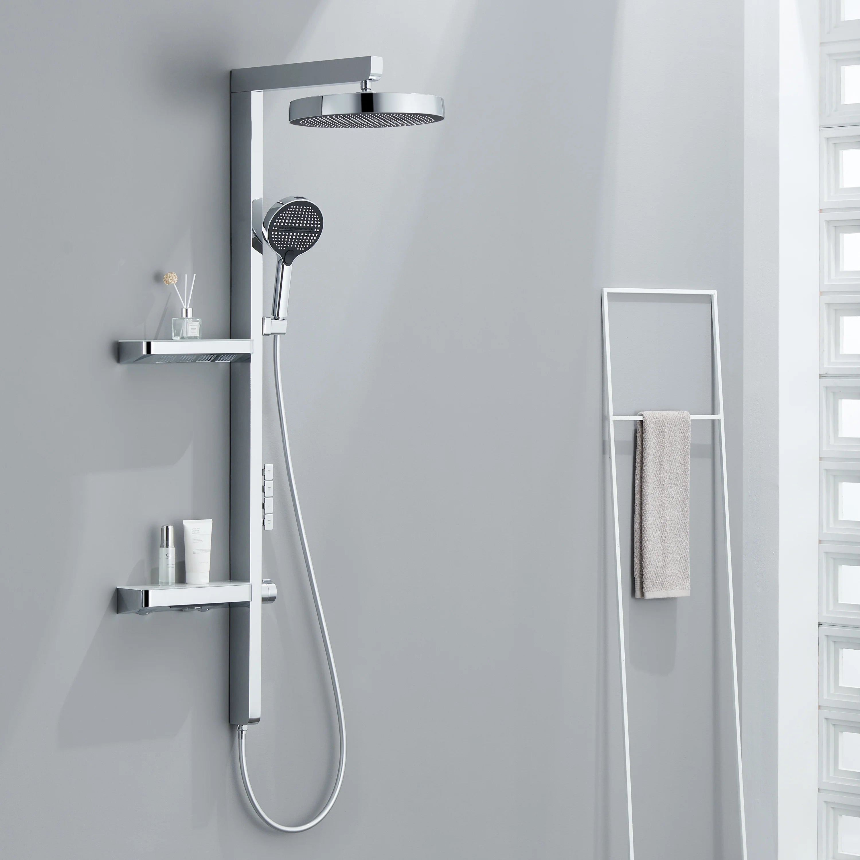 Luxury Bathroom Smart Rainfall Shower System Wall Mounted LED Digital Display Temperature Mixer Waterfall Rain Shower Faucet Set