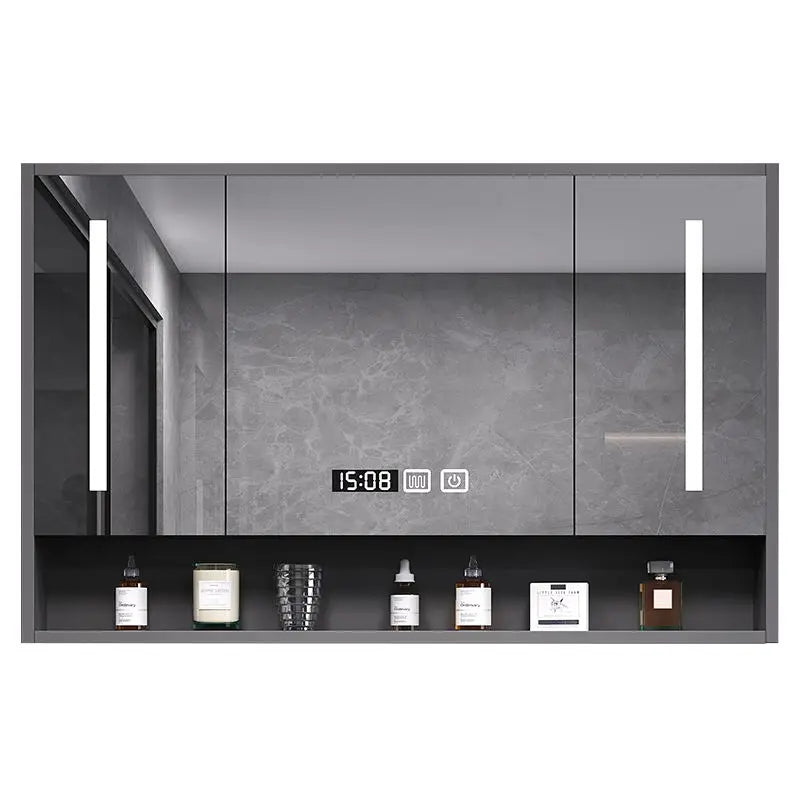 Bathroom Mirror LED Backlit Smart Anti Fog Touch Sensor Mirrored Cabinet Wall Mounted Storage Shelf Vanity Mirror Household