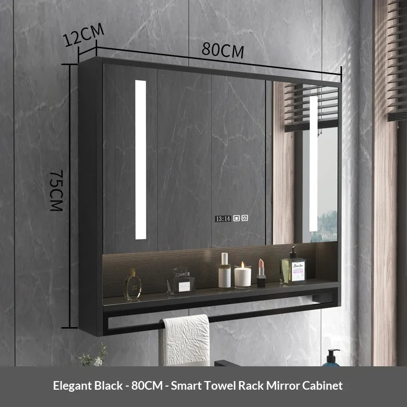 Bathroom Mirror LED Backlit Smart Anti Fog Touch Sensor Mirrored Cabinet Wall Mounted Storage Shelf Vanity Mirror Household