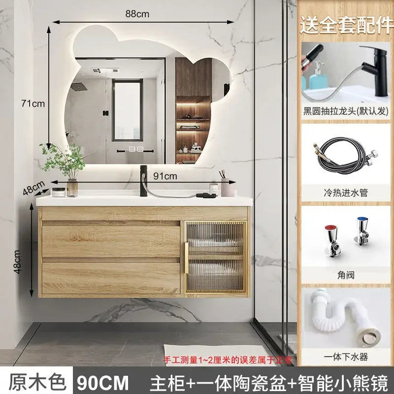 Luxury Bathroom Cabinet Integrated Ceramic Combo Basin Mirror Storage Makeup Bathroom Cabinets Makeup Banheiro Home Furniture
