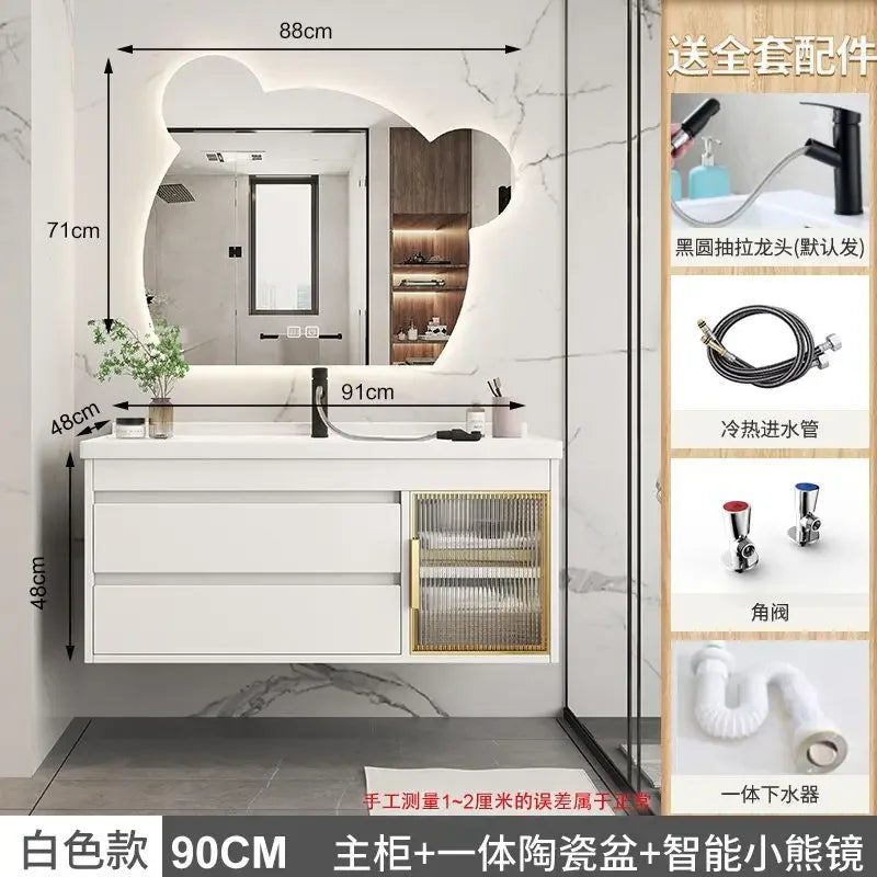 Luxury Bathroom Cabinet Integrated Ceramic Combo Basin Mirror Storage Makeup Bathroom Cabinets Makeup Banheiro Home Furniture