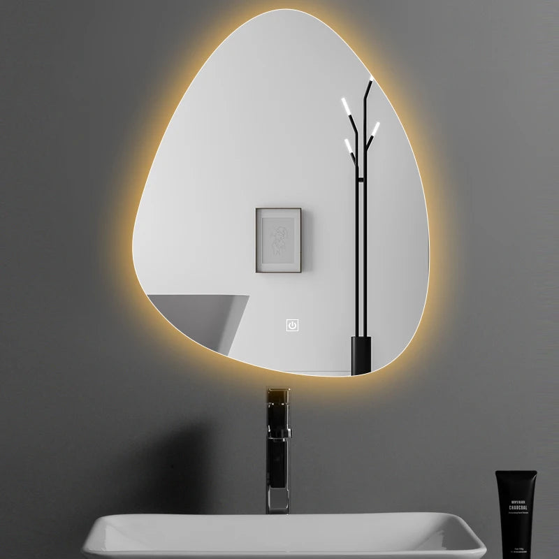 Upright Irregular Bathroom Mirror Smart 3 Color Adjustable LED Multifunction LIght With Bluetooth Speaker For Hotel Cloakroom