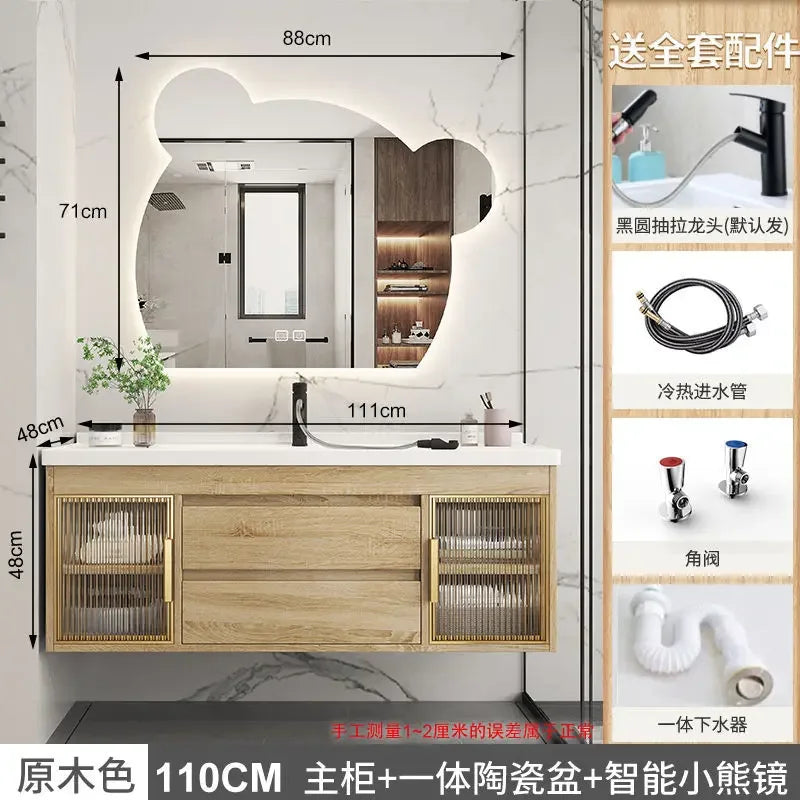 Luxury Bathroom Cabinet Integrated Ceramic Combo Basin Mirror Storage Makeup Bathroom Cabinets Makeup Banheiro Home Furniture