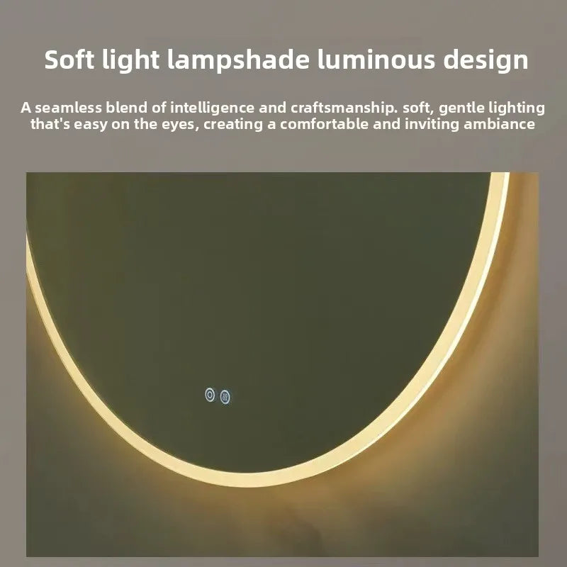 Led Bathroom Long Mirror Small Vanity Smart Oval Smart Bathroom Mirror Touch Screen Toilet Washbasin Makeup Mirror with Lamp