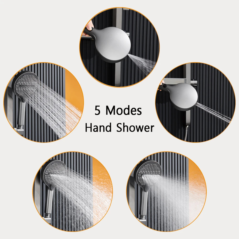 Luxury Bathroom Smart Rainfall Shower System Wall Mounted LED Digital Display Temperature Mixer Waterfall Rain Shower Faucet Set